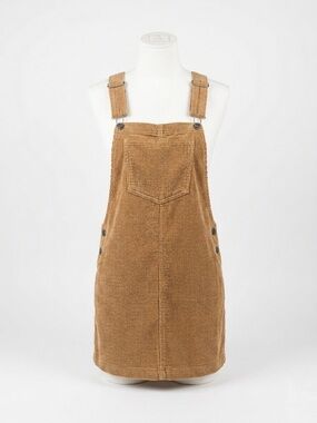 Anthropologie Love Tree 100% Cotton Corduroy Pinafore Dress Romper Jumper Camel